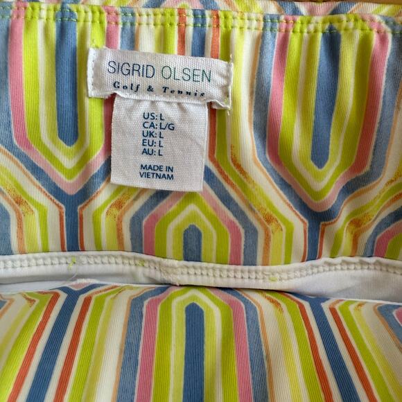 Sigrid Olsen Golf Tennis Skort SZ L Geometric Print White Pink Blue Neon Yellow - Picture 3 of 9
